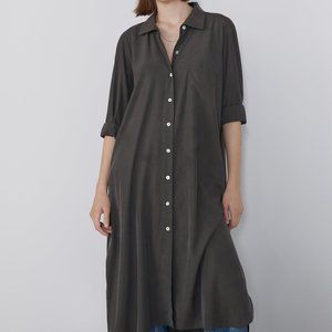 zara grey shirt dress Zara NWT Green Cotton Cuffed Short Sleeve Crew Oversized T-Shirt Midi Dress  Sz S